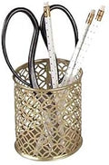 BLU MONACO Gold Pen Holder for Desk - Gold Pen & Pencil Cup - Brush Holder with Metal Circular Design