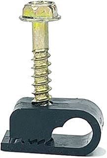 Stanz (TM) Flex Single Coaxial Cable Clips, Cat6, Electrical Wire Cable Clip, 1/4 in (6 mm) Screw Clip and Fastener, Black (100 Pieces per Bag)