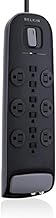 Belkin Power Strip, Belkin Surge Protector - 12 AC Multiple Outlets (4,000 Joules) - 8 ft Long Flat Plug Heavy Duty Extension Cord for Home, Office, Travel, Computer Desktop, Laptop & Phone Charging Brick