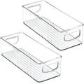 mDesign Small Plastic Office Storage Container Bins with Handles for Organization in Filing Cabinet, Closet Shelf, or Desk Drawers, Organizer for Notes, Pens, Pencils, Ligne Collection, 2 Pack - Clear
