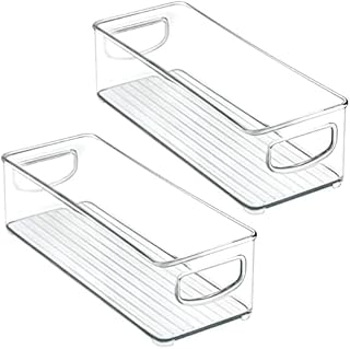 mDesign Small Plastic Office Storage Container Bins with Handles for Organization in Filing Cabinet, Closet Shelf, or Desk Drawers, Organizer for Notes, Pens, Pencils, Ligne Collection, 2 Pack - Clear