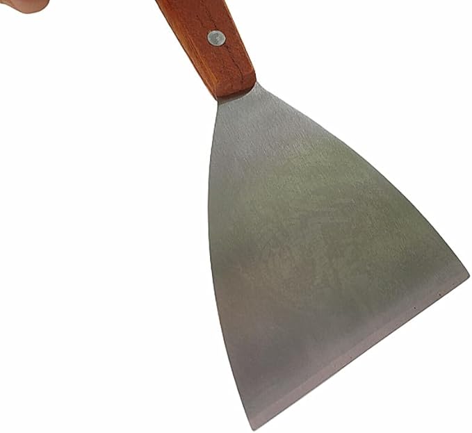 Stainless Steel Slant Edge Grill Griddle Scrapers Spatula, Wooden Handle Large Diner Flat Straight Blade Grill Utensils for Camping (2 Pack)