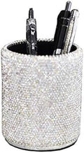 crystal Pencil Pen Pot Holder Box Bling Rhinestone Pen organizer Holder Cosmetic Pen Container (Silver, Round)