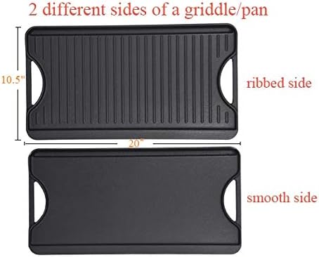GasSaf Cast Iron Reversible Griddle With Handles, 20 Inch x 10.5 Inch Big Grill Pan For Stovetop
