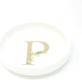 Cedar and Ink Ring Dish with Personalized P in Gold Foil & Greenery, Monogrammed Jewelry Dish, Accessories & Wedding Ring Holder, Dressing Table Tray