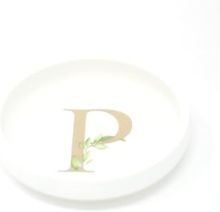 Cedar and Ink Ring Dish with Personalized P in Gold Foil & Greenery, Monogrammed Jewelry Dish, Accessories & Wedding Ring Holder, Dressing Table Tray