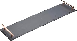 Artesa ARTPLATTERCOP KitchenCraft Slate Serving Tray/Platter with Copper Finish Handles, 60 x 15 cm