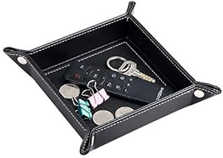 YAPISHI Key Dish Bowl for Entryway, Catchall Holder Bedside Table Valet Tray for Men's Pocket Stuff, PU Leather Nightstand Organizer for Dice/Coins/Wallet/Watch/Rings/Sunglasses, Dresser/Coffee Table