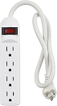 4-Outlet Power Strip with Angled Flat Plug, 20-Inch Short Cord, 250 Joules Surge Protection, Lighted On/Off Switch, Circuit Breaker, ETL Listed, Compact Space-Saving Design for Kitchen, Office, Travel