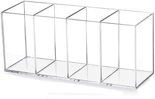 HSYMQ Acrylic Pen Holder 4 Compartments Clear Pencil Holder Organizer Makeup Brush Holder