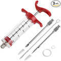 Premium Meat Injector, Marinade Injector Syringe with 2 Meat Needles for BBQ Grill Smoker, Turkey and Cooking 1-oz Capacity, 2 Stainless Needles, 1 Brush, Red