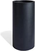 KUTE NEST 19.5" H x 9.8" D Premium Tubo Fiberstone Cylinder Tall Planter with Drainage Hole, Weather Resistant for Indoor and Outdoor Use, Included 2 Extra Coco Mats (Black, 8.2" Pot Opening)
