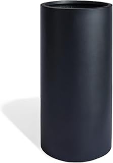 KUTE NEST 19.5" H x 9.8" D Premium Tubo Fiberstone Cylinder Tall Planter with Drainage Hole, Weather Resistant for Indoor and Outdoor Use, Included 2 Extra Coco Mats (Black, 8.2" Pot Opening)