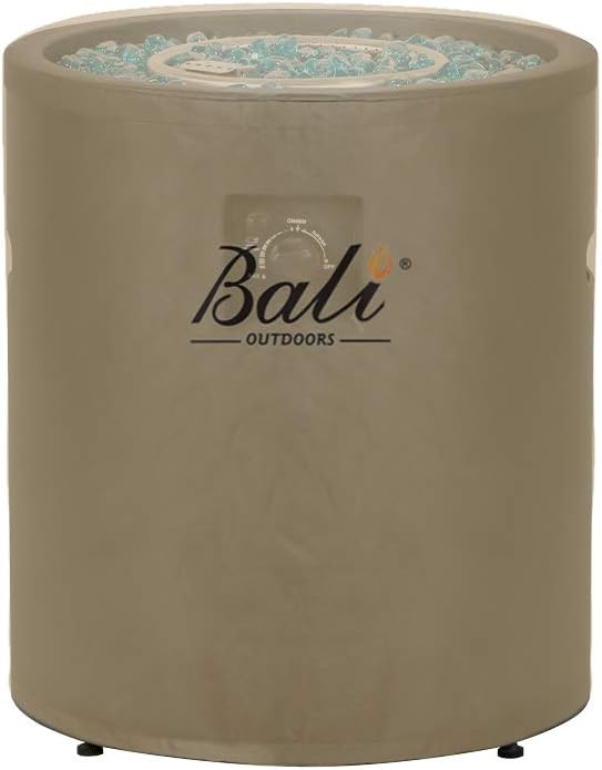 BALI OUTDOORS Round Fire Pit Cover Fire Column Cover Cylinder Fire Pit Cover, 24 Inch, Heavy Duty, Waterproof, Weather Resistant, Khaki