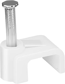 LeMotech Flat Cable Clips, 200pcs 10mm Wire Wall Clips with Steel Nails, Coaxial Nail Clamps for Cable Cord Management CAT6 CAT6e RJ45 Ethernet Cable Clamps, White