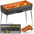 Charcoal Grill for 12 Skewers - Portable BBQ Mangal - Foldable Metal Grill for Shashlik, Kebab, Picnic, Outdoor Cooking (Skewers Not Included)