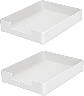 Desk Letter Tray, 2 PCS A4 Size Plastic Stackable File Document Organizer, Office Desktop File Paper Holder, Anti-Skid Stacking Support for Office Supplies (2X Off-White)