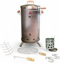 (30 Pound) 2-in-1 Smoker Barrel Vertical Grill - Premium 304 Stainless Steel - Barril Charcoal BBQ Thermometer & Ventilation - Cooking Accessories Meat Kit - Portable Outdoor, Camping - QUE ASADOR