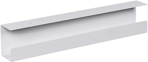Monoprice Under Desk Cable Tray - Steel with Power Supply and Wire Management - Workstream Collection White