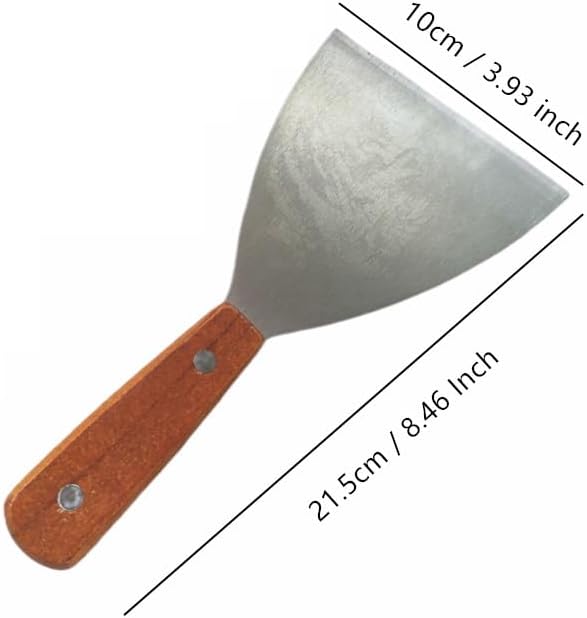 Stainless Steel Slant Edge Grill Griddle Scrapers Spatula, Wooden Handle Large Diner Flat Straight Blade Grill Utensils for Camping (2 Pack)