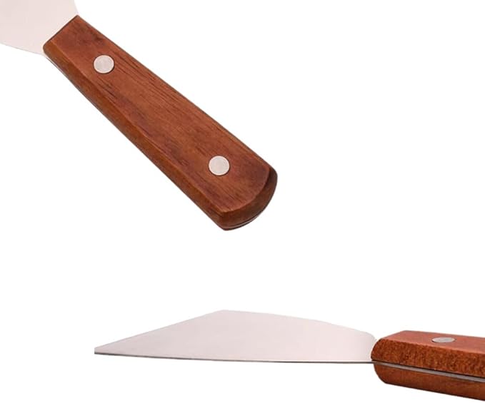 Stainless Steel Slant Edge Grill Griddle Scrapers Spatula, Wooden Handle Large Diner Flat Straight Blade Grill Utensils for Camping (2 Pack)