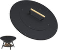 20" Wooden-Handle Fire Pit Lid for Pits up to 18", Round Metal Bonfire Pit Burner Pan Cover, Smokeless Fire Pit Cover for Fire Tables, All-Weather Resistance Outdoor Firepit Accessory
