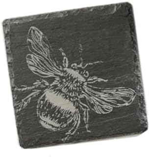 The Just Slate Company, Handcrafted Slare Square Coasters, Laser Etched Bee Design, Set of 4