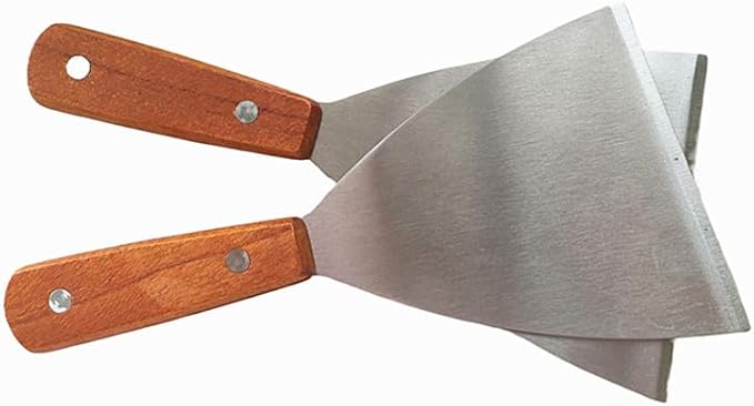Stainless Steel Slant Edge Grill Griddle Scrapers Spatula, Wooden Handle Large Diner Flat Straight Blade Grill Utensils for Camping (2 Pack)