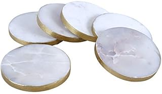 GoCraft Set of 4 Handcrafted Marble Coasters with Gold Painted Edges – White Marble Coasters for Wine Glasses, Coffee Mugs, and Beverages – Elegant Table Protectors for Home Décor and Barware