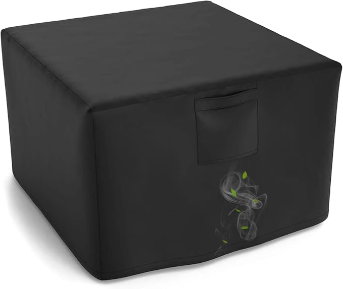 WLEAFJ Fire Pit Cover Square, Fits for 28-32 Inch Gas Fire Table, Heavy Duty Oxford Fabric Outdoor Fireplace Cover, Waterproof Rectangle Firepit Cover, 32 x 32 x 24 Inch, Black