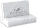 JIMEI Business Card Holder for Desk - Business Card Display Holder - Made of White Carrara Marble - Desk Organizer Stand for 25 Business Cards - Cute Office Desktop Accessory for Men and Women