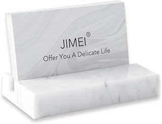 JIMEI Business Card Holder for Desk - Business Card Display Holder - Made of White Carrara Marble - Desk Organizer Stand for 25 Business Cards - Cute Office Desktop Accessory for Men and Women
