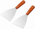 Stainless Steel Slant Edge Grill Griddle Scrapers Spatula, Wooden Handle Large Diner Flat Straight Blade Grill Utensils for Camping (2 Pack)