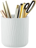 Round Ceramic Pen Holder for Desk Cute Pencil Cup Pot Desk Organizer for Girls Kids Makeup Brush Holder White