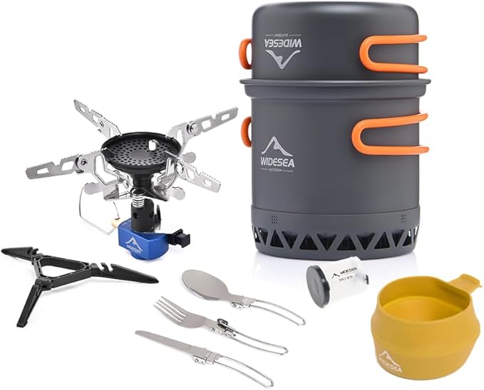 widesea 8PCS Camping Cookware Mess Kit Backpacking Outdoor Lightweight with Pot Pan Tableware