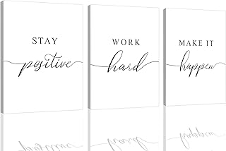 Framed Canvas Wall Art Positive Quote, Office Art, White Large Poster, Motivational Artwork Set of 3 Prints, Inspirational Poster Prints (G-3pcs,12x16inchx3pcs)