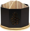 Spinning Desktop Stationary Organizer – Decorative Wooden Rotating Pen and Pencil Cup – 4 Compartment Black Desk and Table Top Office Supplies Station with Pineapple Cutout - by Designstyles