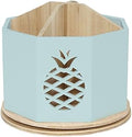 Spinning Desktop Stationary Organizer – Decorative Wooden Rotating Pen and Pencil Cup – Desk and Table Top Office Supplies Station - by Designstyles (Sky Blue Pineapple Cutout)