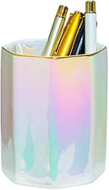 Ceramic Desk Iridescent Pen Holder Stand Cute Pencil Cup Pot Desk Organizer Makeup Brush Holder,Toothbrush Holders(Pearl)