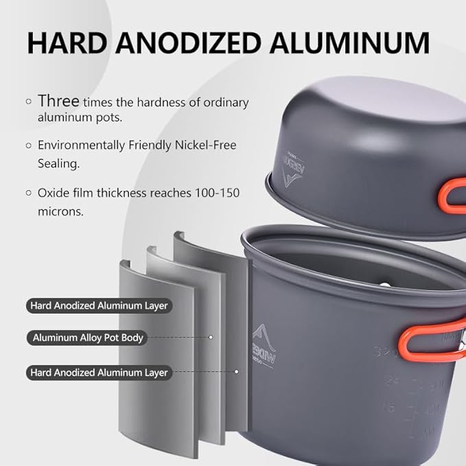 widesea 8PCS Camping Cookware Mess Kit Backpacking Outdoor Lightweight with Pot Pan Tableware