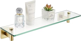 KOKOSIRI Wall Shelves Floating Shelf 20-Inch Stainless Steel Bathroom Hardware Tempered Glass Kitchen Hanging for Storage/Room Decor Gold B1105BG-L20