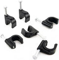 HS Cable Clips 8mm with Steel Nail 200 Pieces Black，Ethernet Management U Shaped Wire Cord Staples Hooks for Outdoor Wall,Coax Cat7 RG8 Cable Extension Fasteners