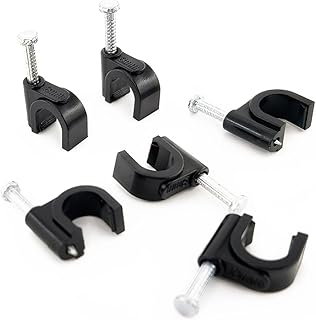 HS Cable Clips 8mm with Steel Nail 200 Pieces Black，Ethernet Management U Shaped Wire Cord Staples Hooks for Outdoor Wall,Coax Cat7 RG8 Cable Extension Fasteners