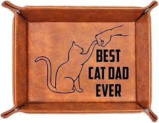 Cat Gifts for Men - PU Leather Storage Gift for Fathers Day, Unique Birthday Gift for Dad from Son Daughter, Funny Cat Dad Gifts Desk Organizer, Cat Lovers Valet Tray Desk Decor Accessories
