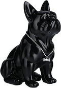 Seated French Bulldog Statue 9-12in Resin Dog Animal Sculpture with Silver Necklace Necklace Living Room Coffee Table Kitchen Countertop Bedroom Bathroom Cabinet Home Decor (Black,7.4*4.3*9in)