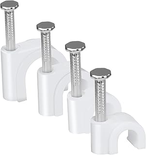 LeMotech 200pcs Cable Clips 5/6/8/10mm Cable Nail Clips Cable Tacks Coaxial Nail Clamps for Cable Cord Management RG6 RG59 CAT5 CAT6 RJ45 Electrical Ethernet Coaxial Clamps, White