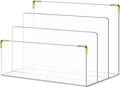 pbf Acrylic File Holder | Clear File Organizer for Desk w/ Gold Accents | Acrylic Desk Organizer, Folder Holder, Mail Sorter, File Stand, Magazine Divider, Laptop, Notebook, & Letter Organizer