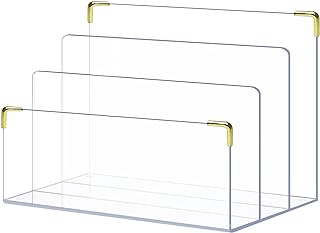pbf Acrylic File Holder | Clear File Organizer for Desk w/ Gold Accents | Acrylic Desk Organizer, Folder Holder, Mail Sorter, File Stand, Magazine Divider, Laptop, Notebook, & Letter Organizer