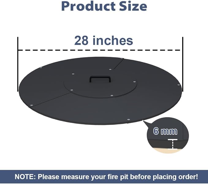 28" Round Fire Pit Lid Fits for Bonfire Pits up to 26", Metal Cover with Handle, All-Weather Resistance Outdoor Firepit Accessory, Smokeless Fire Pit Cover for Fire Tables