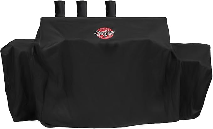 Char-Griller® 3-Burner Dual Fuel Expandable Propane Gas and Charcoal Outdoor Polyester Grill and Smoker Cover in Black, 29in x 65in x 49in, Model 8080